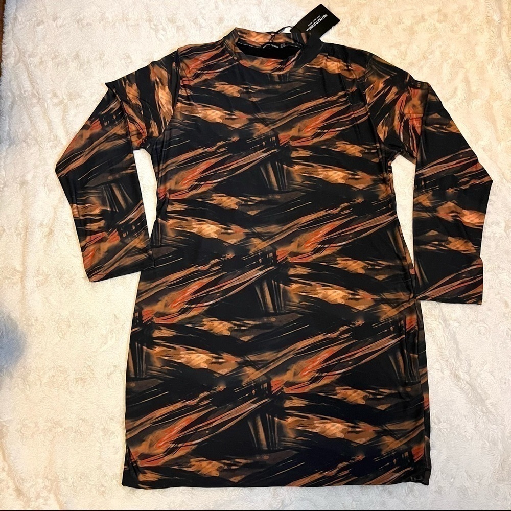 PRETTYLITTLETHING PLUS RUST ABSTRACT PRINT BODYCON DRESS Size 20 - Picture 3 of 9